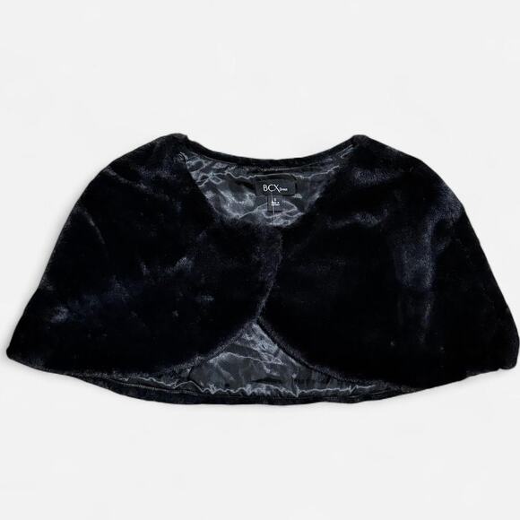 Y2K BCX Dress Black Soft Fluffy Faux Fur Goth Glam Cropped Cape / Shawl S - Picture 5 of 7